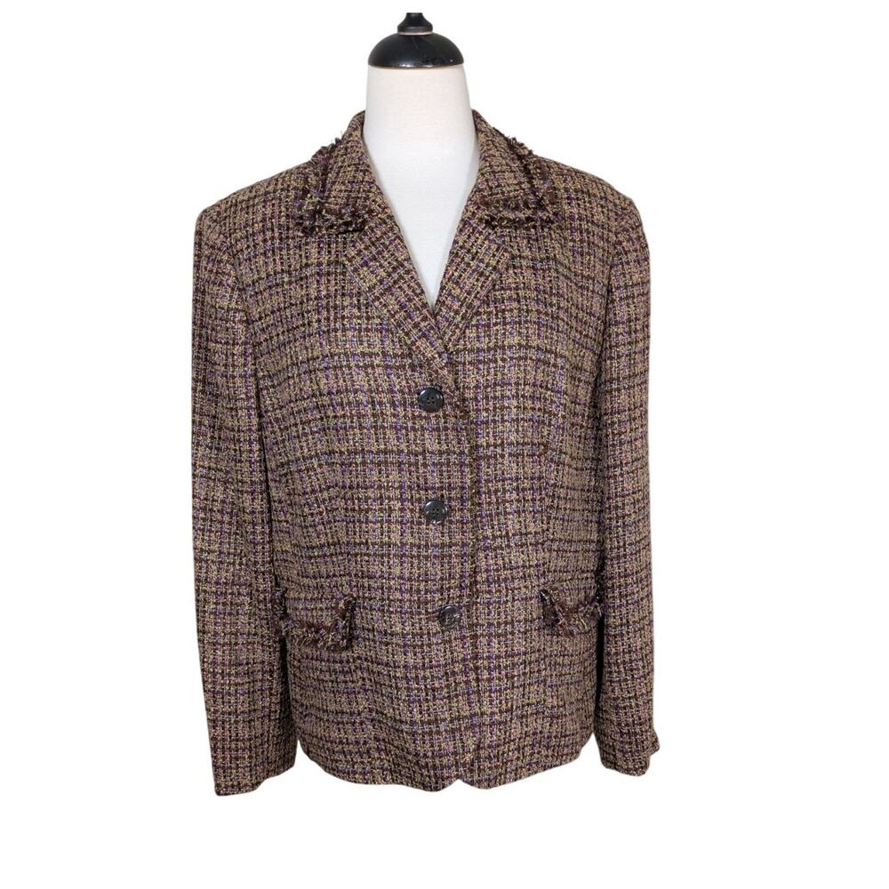 Collections for Le Suit Women's Size 18 Tweed Blazer Jacket Brown / Purple